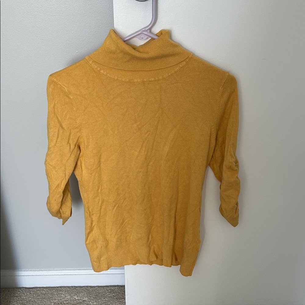 New York & Company Yellow Turtleneck Sweater 3/4 length sleeves